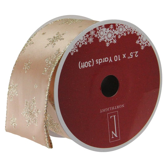 2.5&#x22; x 10yd. Wired Sparkling Snowflakes Christmas Ribbon